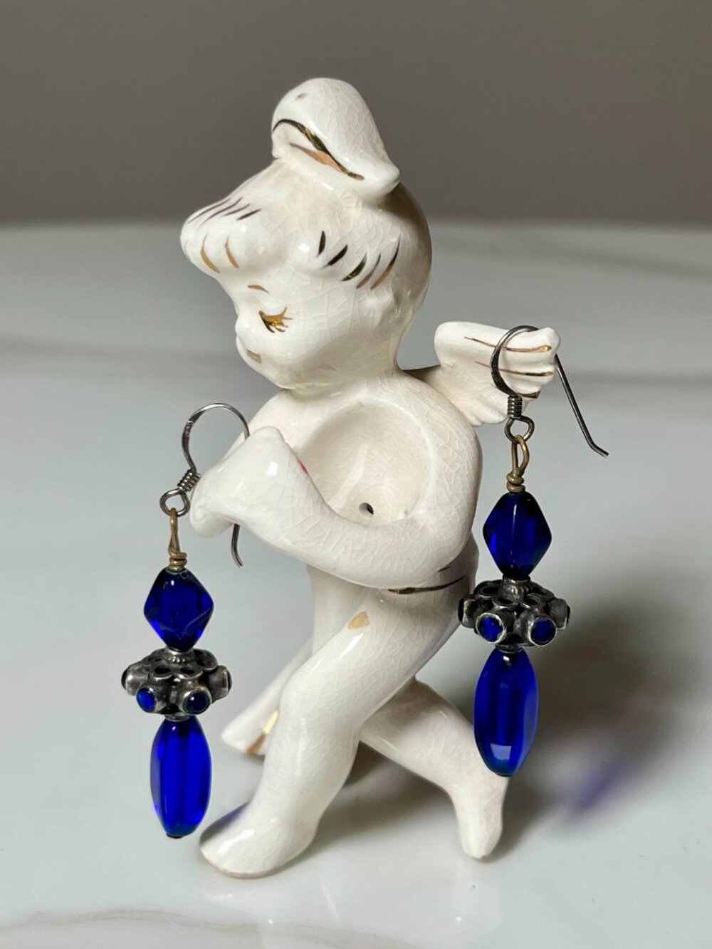 Bali Artisan Cobalt Blue Glass & Sterling Silver Dangle Earrings